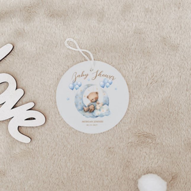 Blue Teddy Bear Stars Baby Dusche Geschenkanhänger (Von Creator hochgeladen)