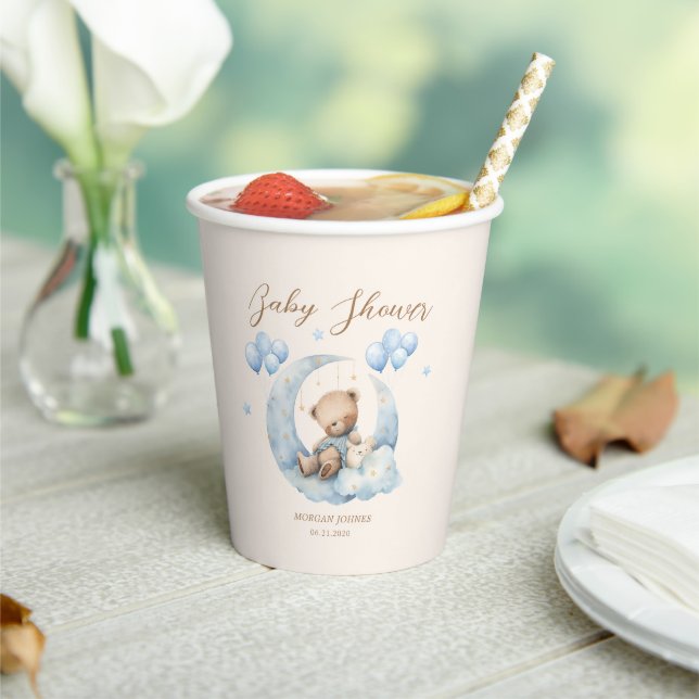 Blue Teddy Bear Stars Baby Dusche Pappbecher (In Situ)