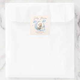 Blue Teddy Bear Stars Baby Dusche Quadratischer Aufkleber