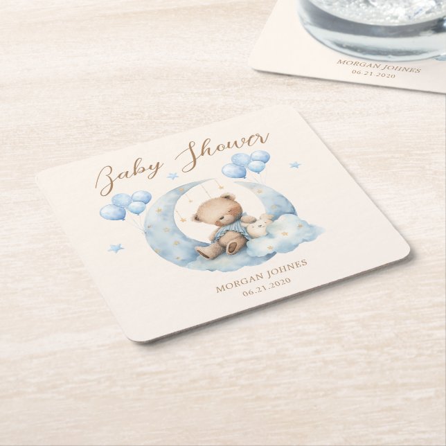 Blue Teddy Bear Stars Baby Dusche Rechteckiger Pappuntersetzer (angewinkelt)