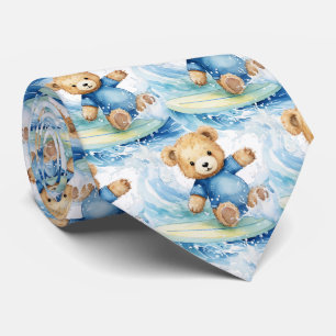 Blue Teddy Bear Surfing Krawatte
