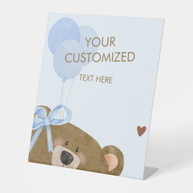 Blue Teddy kann Babydusche nach Maß abwarten Sockelschild (Vorderseite)