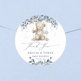 Blue Teddy Swing Baby Dusche Danke Runder Aufkleber