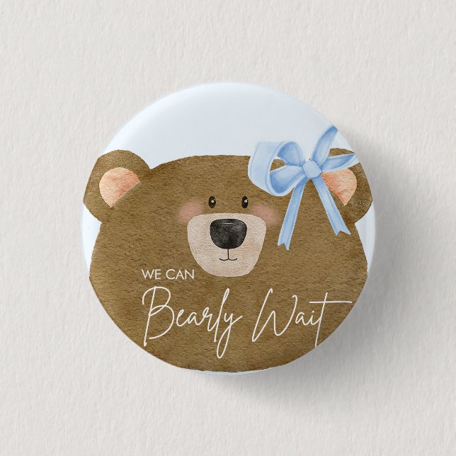 Blue Teddy wir können frühzeitig abwarten Baby Dus Button (Vorderseite)
