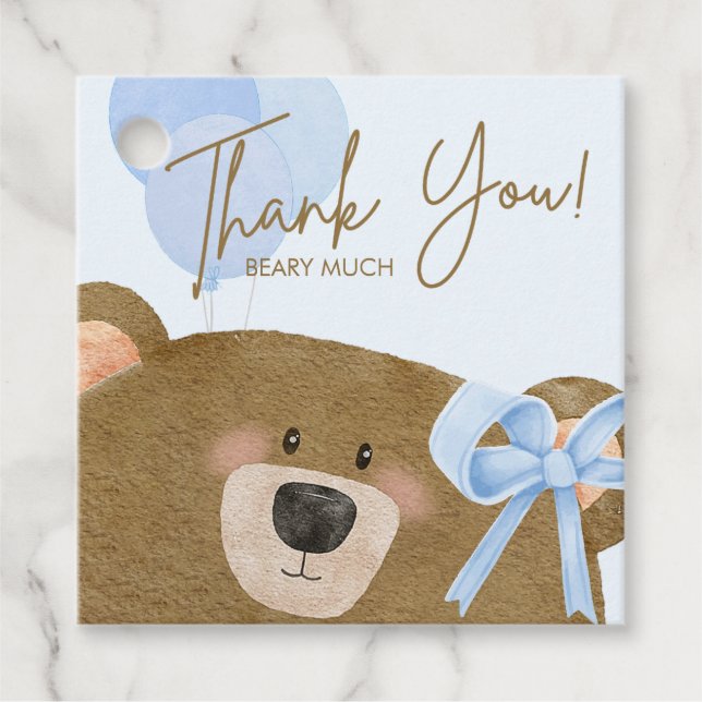 Blue Teddy wir können frühzeitig abwarten Baby Dus Geschenkanhänger (Vorderseite)