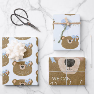 Blue Teddy wir können frühzeitig abwarten Baby Dus Geschenkpapier Set