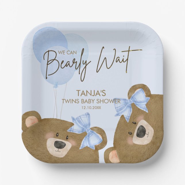 Blue Teddy wir können frühzeitig abwarten Baby Dus Pappteller (Vorderseite)