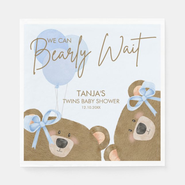 Blue Teddy wir können frühzeitig abwarten Twins Ba Serviette (Vorderseite)