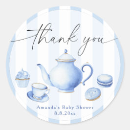 Blue Tee Party Baby Dusche Danke Runder Aufkleber