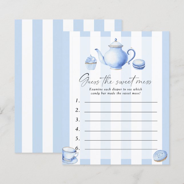 Blue Tee Party Baby Dusche Raten Sie das süße Chao (Vorne/Hinten)