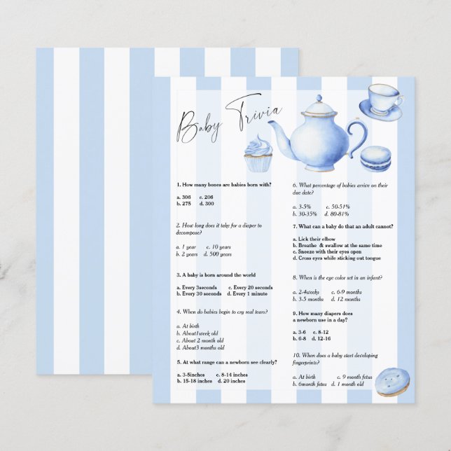 Blue Tee Party - Baby Trivia | Baby Shower Game (Vorne/Hinten)