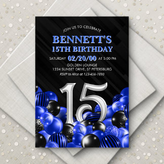 Blue Teen Boy 15. Geburtstag Einladung