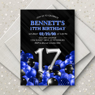 Blue Teen Boy 17. Geburtstag Einladung
