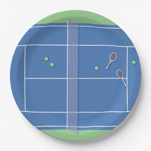 Blue Tennis Court Modern Tennis Player Pappteller (Vorderseite)