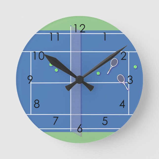 Blue Tennis Court Modern Tennis Player      Runde Wanduhr (Vorderseite)