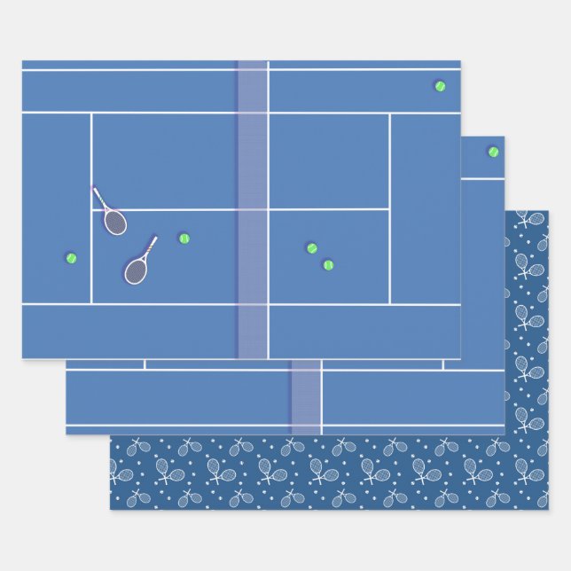 Blue Tennis Court Preppy Modern Tennis Player Geschenkpapier Set (Set)