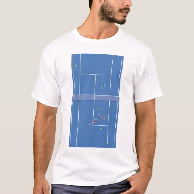 Blue Tennis Court Tennis Player T-Shirt (Vorderseite)