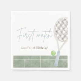 Blue Tennis First Birthday Boy Preppy Classic  Serviette