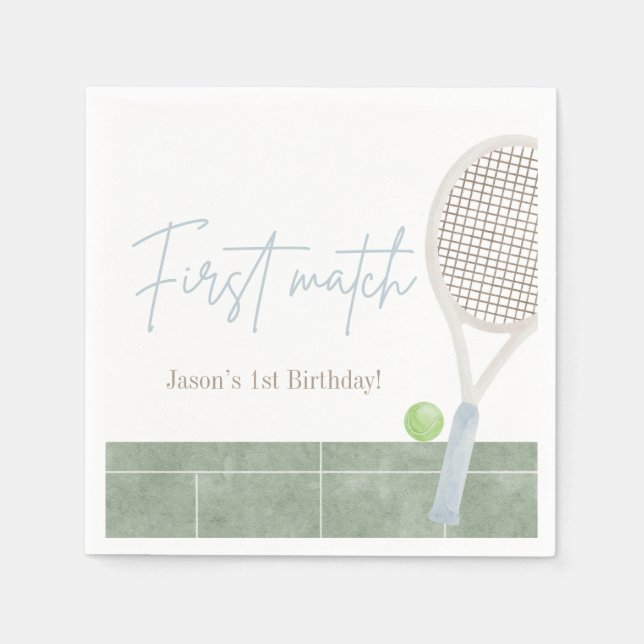 Blue Tennis First Birthday Boy Preppy Classic  Serviette (Vorderseite)