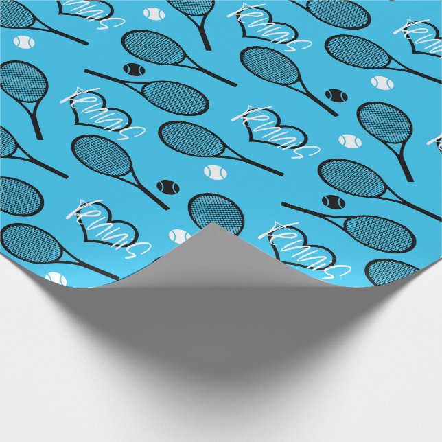 Blue Tennis Party, Tennismuster Faltpapier Geschenkpapier (Ecke)