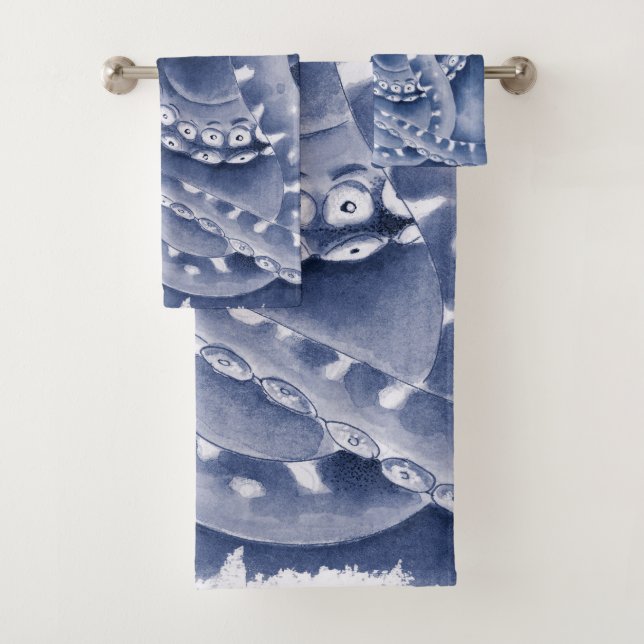 Blue Tentacles Monochrome Badhandtuch Set (Insitu)