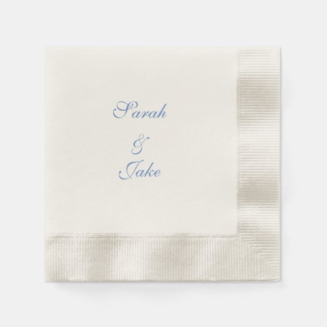 Blue Text Cream Wedding Coined Serviette (Vorderseite)