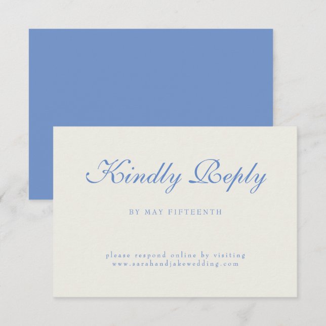 Blue Text Cream Wedding RSVP Karte (Vorne/Hinten)