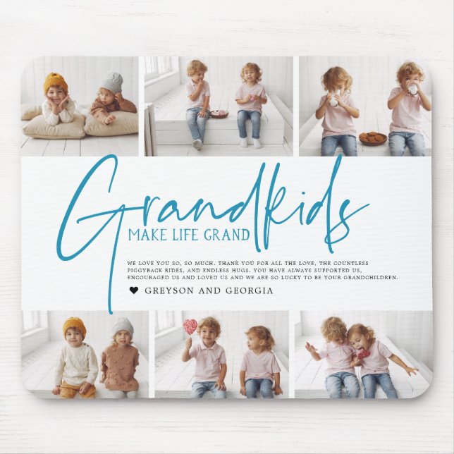 Blue Text | Grandkids Make Life Grand Photo Mousepad (Vorne)