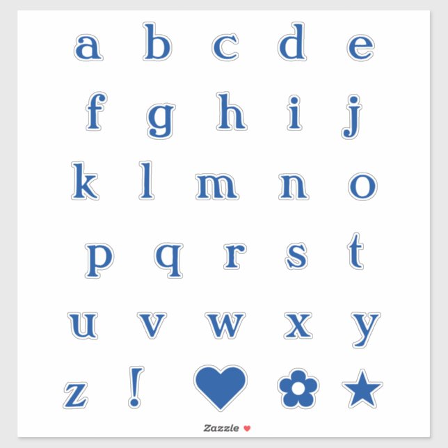 Blue Text Letters | Monogram Alphabet Stickers Aufkleber (Blatt)