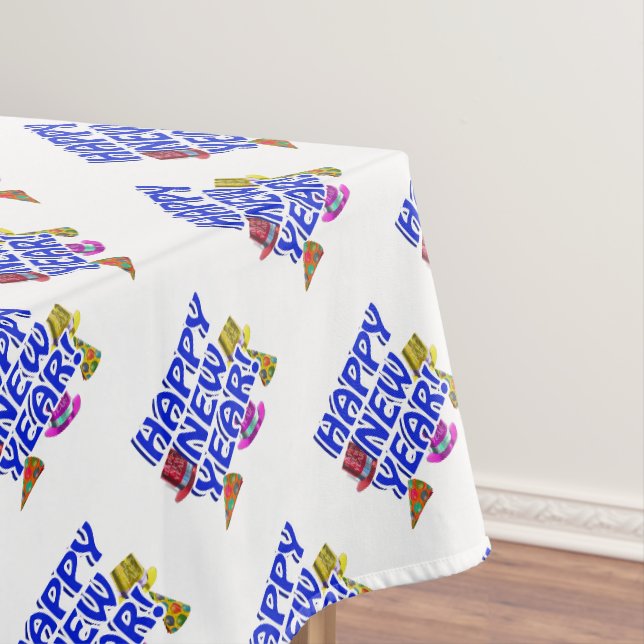 Blue Text Party freut sich über Neues Jahr Tischdecke (Beispiel)