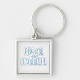 Blue Text Proud New Daddy Geschenke Schlüsselanhänger