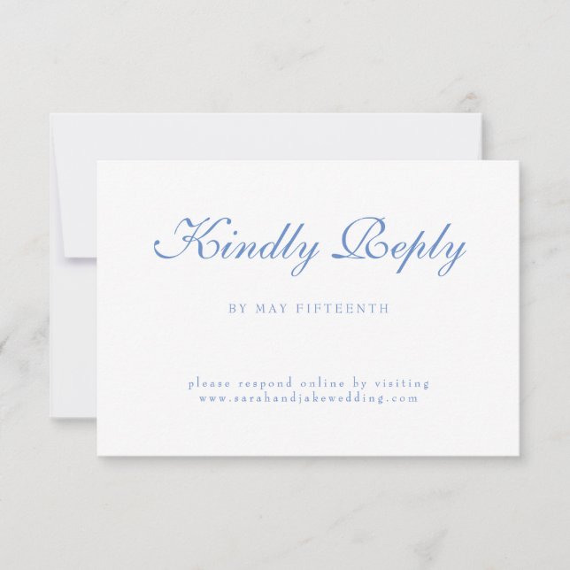 Blue Text White Wedding RSVP Karte (Vorderseite)