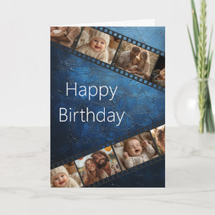 Blue Textured Film Strip Foto Happy Birthday Card Einladung