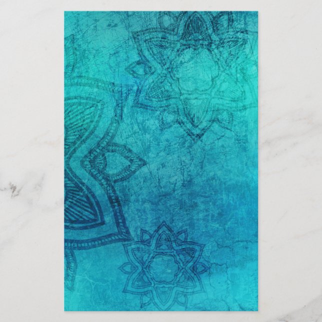 Blue Textured Lotus Briefpapier (Vorderseite)