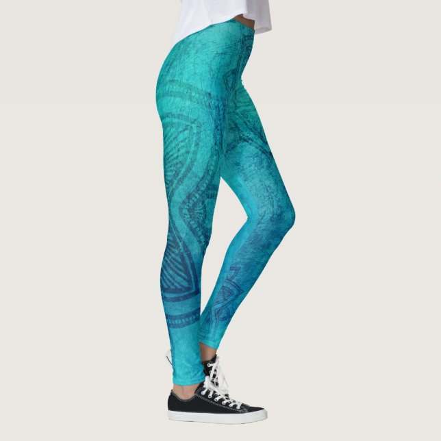 Blue Textured Lotus Leggings (Rechts)