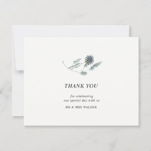 Blue Thistal Floral Merci Carte Note - plat