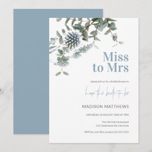 Blue Thistle Botanical Miss an Mrs. Brautparty   Einladung