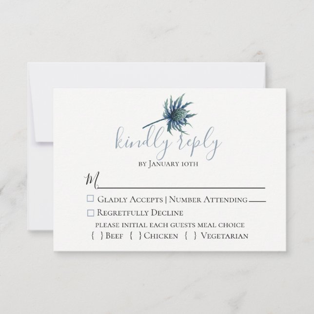 Blue Thistle Botanical Wedding RSVP Card (Vorderseite)
