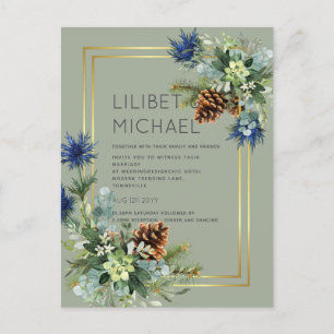 Blue Thistle Eucalyptus Wedding Wonderland Postkarte
