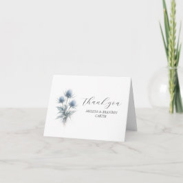 Blue Thistle Scottish Floral Wedding Thank you  Dankeskarte