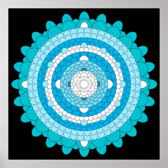 Blue Thousand Petal Lotus Mandala Poster (Vorne)