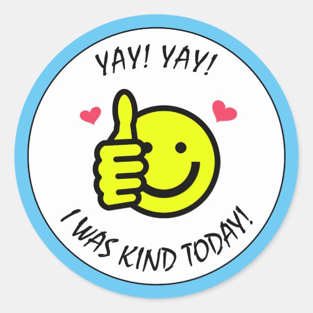 Blue thumbs up Lächeln Gesicht Kind School Belohnu Runder Aufkleber (Vorderseite)