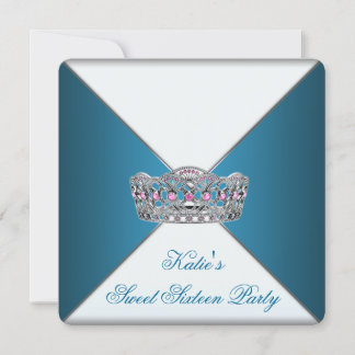 Blue Tiara 16 . Geburtstag Birthday Party Einladung