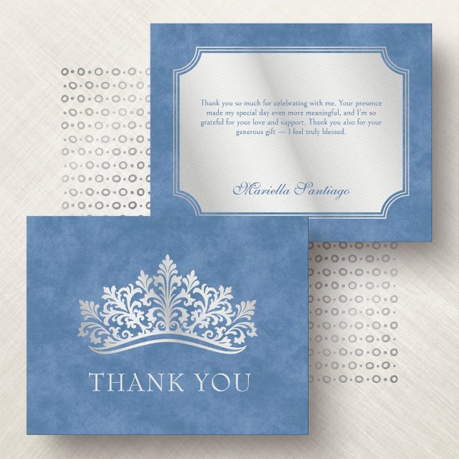 Blue Tiara Crown Elegante Quinceanera Dankeskarte (Von Creator hochgeladen)