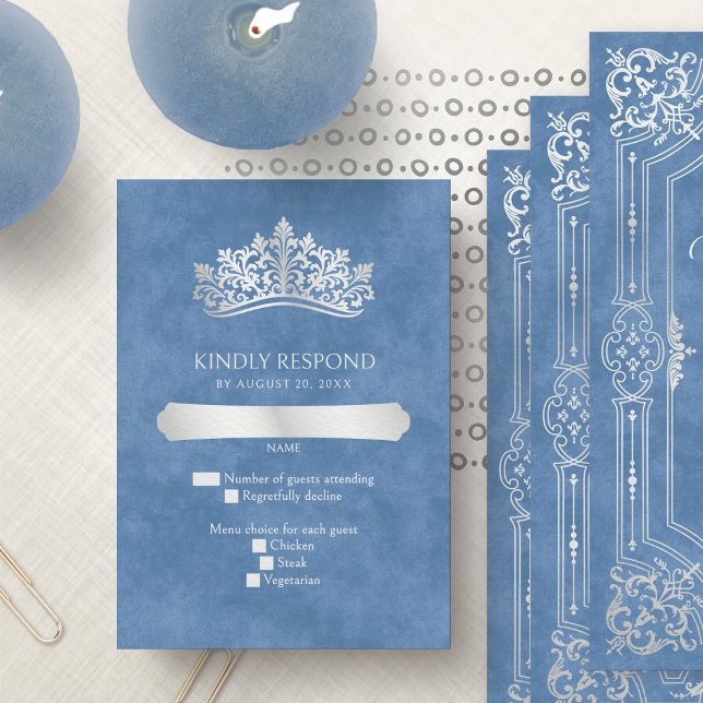 Blue Tiara Crown Elegante Quinceanera RSVP Karte (Von Creator hochgeladen)