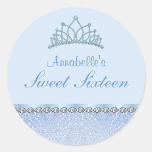 Blue Tiara & Damask Sweet16 Sticker