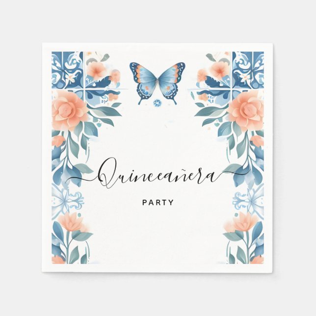 Blue Tiara Family Latina Girly Spanish Quinceanera Serviette (Vorderseite)