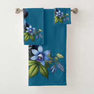 Blue Tick Hound Puppy mit zarten blauen Blüten Badhandtuch Set
