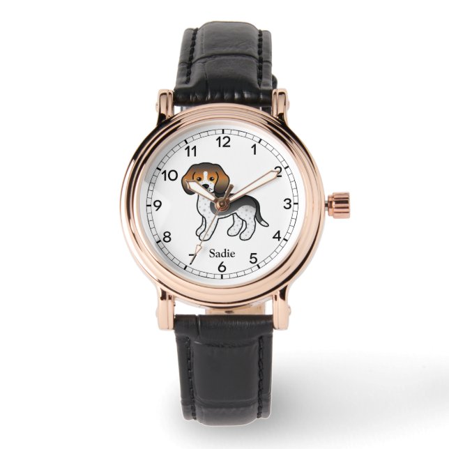 Blue Ticked Beagle Niedlich Cartoon Dog & Individu Armbanduhr (Vorderseite)