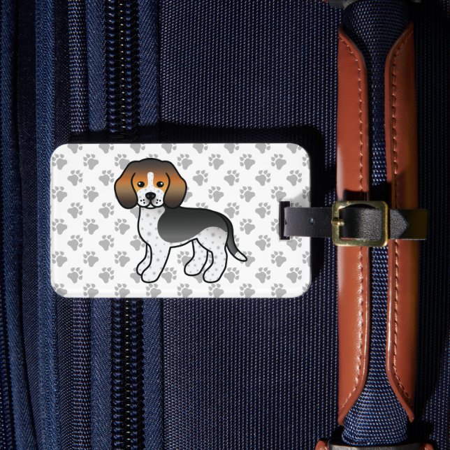 Blue Ticked Beagle Niedlich Cartoon Dog & Text Gepäckanhänger (Vorderseite Insitu 4)